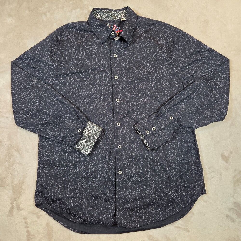 Robert Graham Shirt Mens L Classic Fit Charcoal Micro Print Stretch Cotton